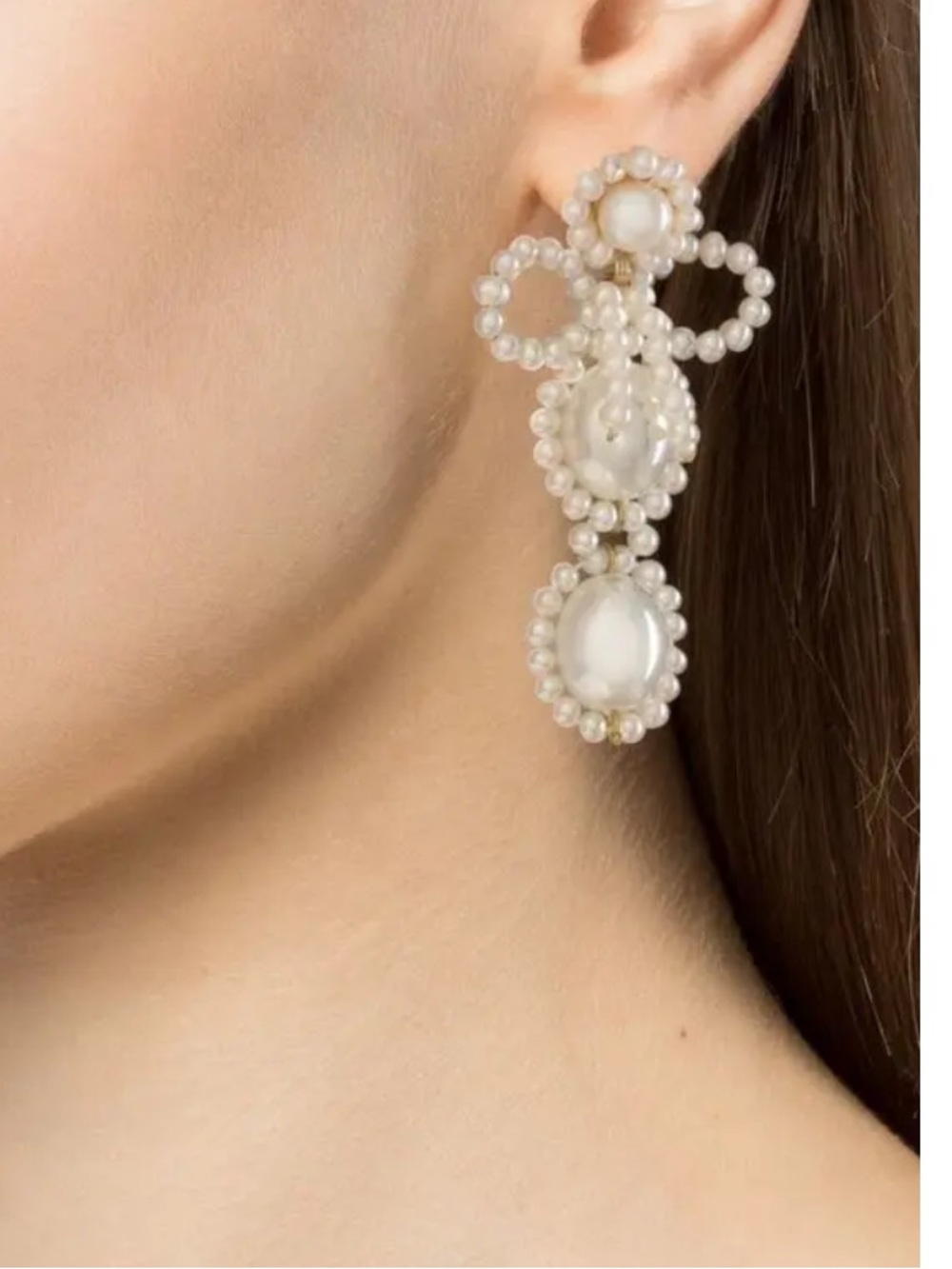 Shrimps Pearl-Embellished Cream Drop Earrings with Bow Motif